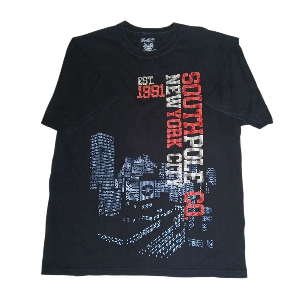 Vintage Southpole‎ Black NYC Skyline Graphic T-Shirt Mens L Casual Streetwear